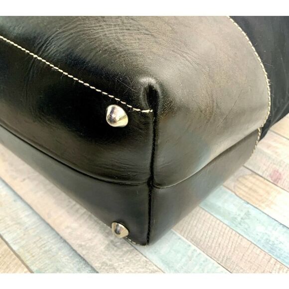 FRANK DANIEL ITALY BLCK NYLON GENUINE LEATHER TOTE CARRY-ON SHOULDER BAG HANDBAG - Picture 9 of 12